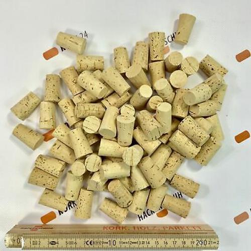 100 pointed bottle corks, conical natural corks 32 x 20 / 16mm light washed, NEW